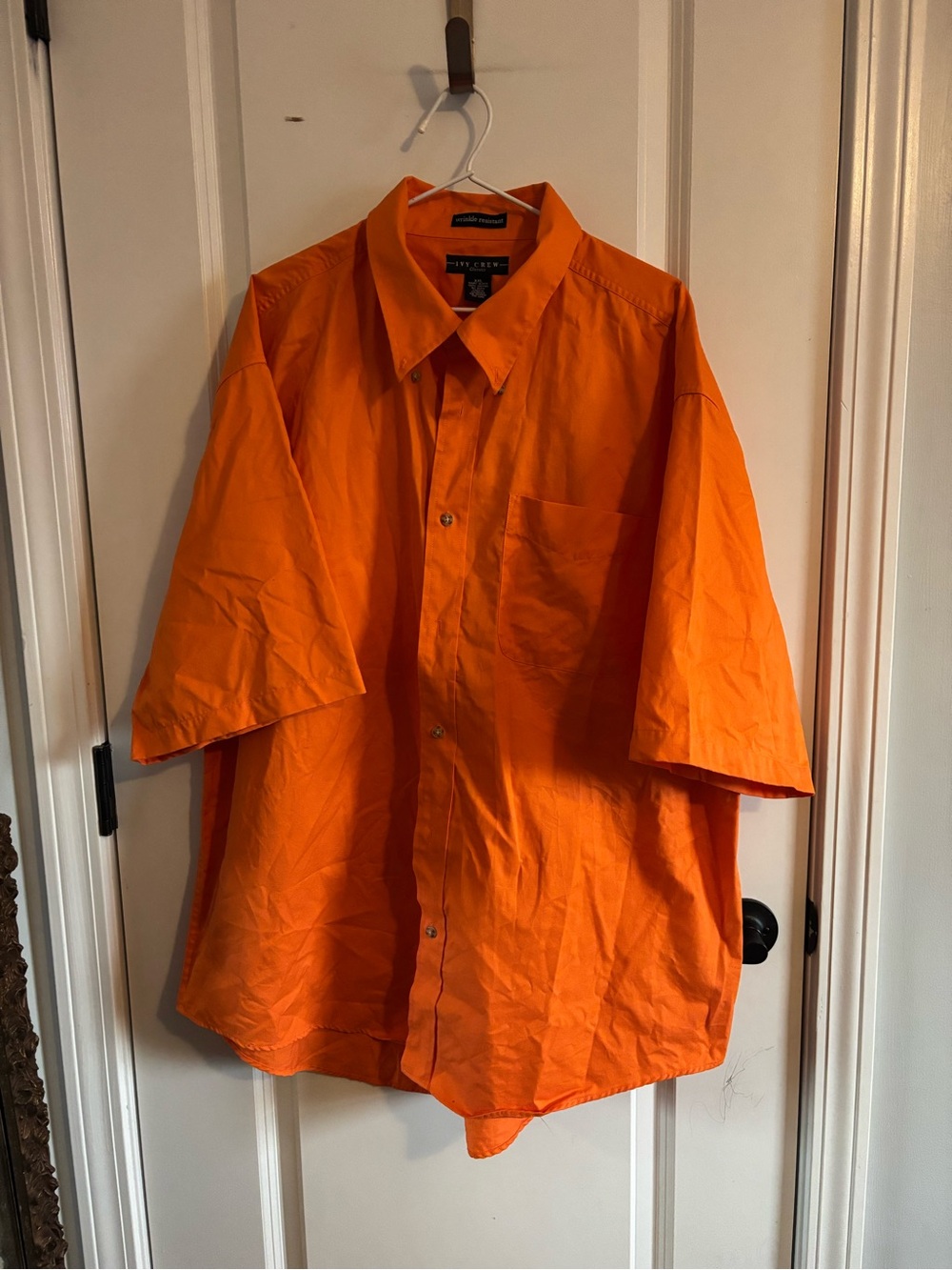 Ivy Crew Oversized Short Sleeve Button-Up Shirt Jacket in Bright Orange